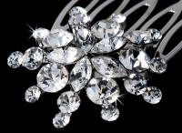 Ravishing Silver Starburst Hair Comb w/ Clear Rhinestones 