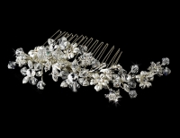 Striking Silver Floral Bridal Hair Comb w/ Austrian Crystals 8561